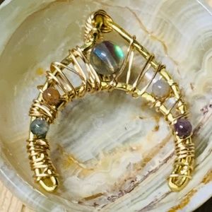 Wire wrapped crescent with Crystals pendant